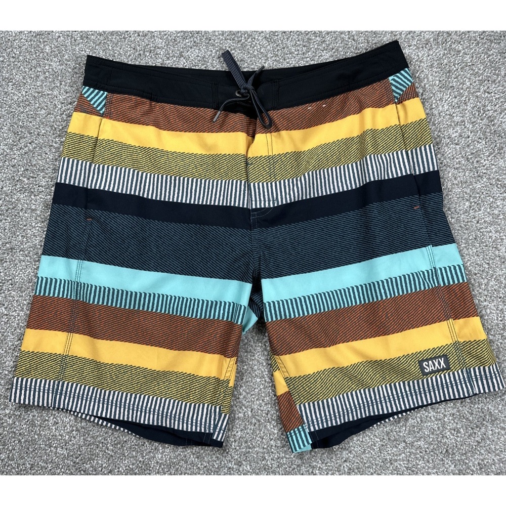 SAXX Betawave 2N1 Board Shorts Size 34 Stripe Swim Trunks Ballpark Pouch